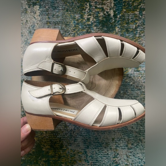 Vintage 90s Y2K Nordstrom cream open leather ankle strap cage sandals, size 7M - Picture 8 of 12